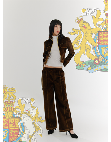 Fur Straight Banding Pants - BROWN