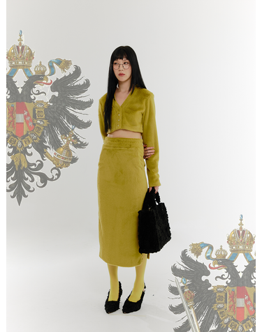 Fur Banding Long Skirt - LEMON