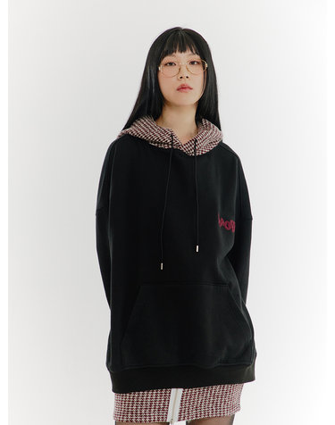 Over-fit Tweed Mix Hoodie - RED
