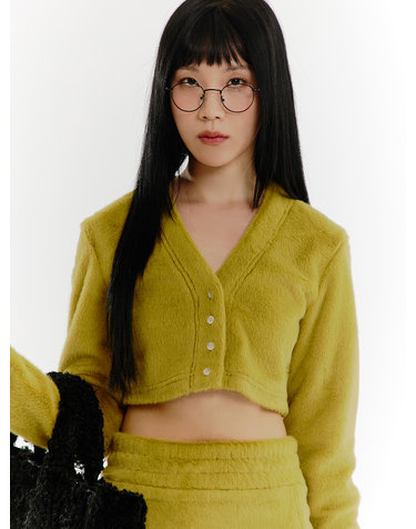 Fur Crop Cardigan - LEMON