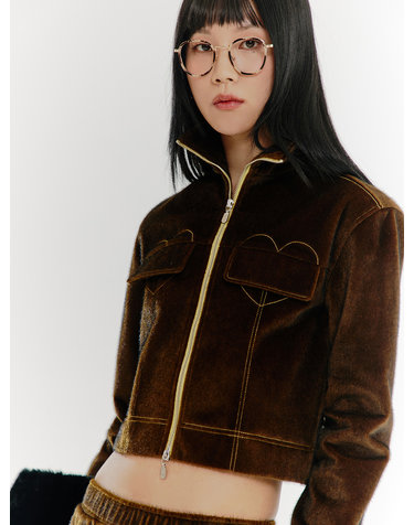 Fur Love Pocket Crop Jacket - BROWN