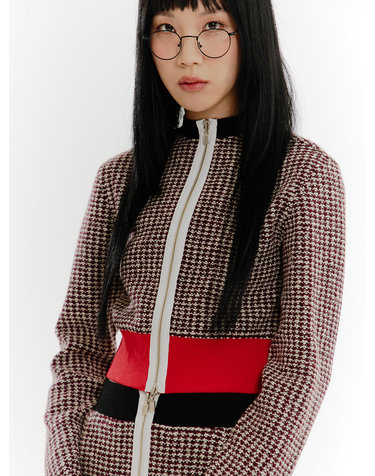 Mix Zipper Tweed Jacket - RED