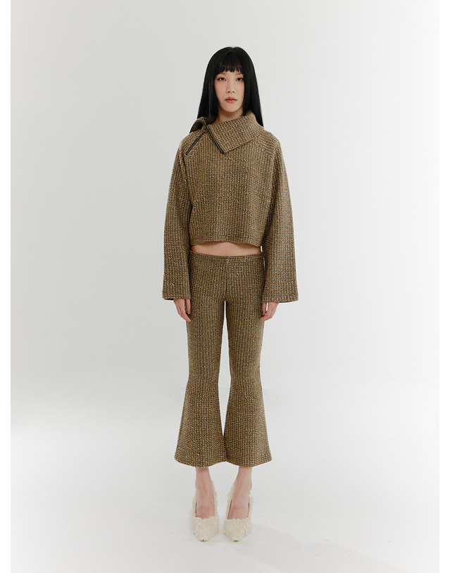 조아 Slim-Fit Bootcut Tweed Pants - YELLOW 착용컷