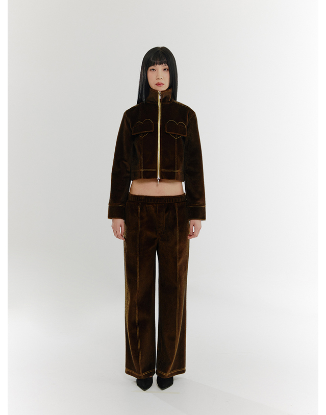 조아 Fur Straight Banding Pants - BROWN 착용컷
