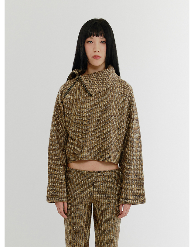 조아 Tweed Zip-Up High-Neck Top - YELLOW 착용컷