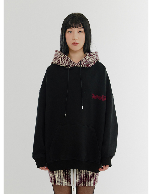 조아 Over-fit Tweed Mix Hoodie - RED 착용컷