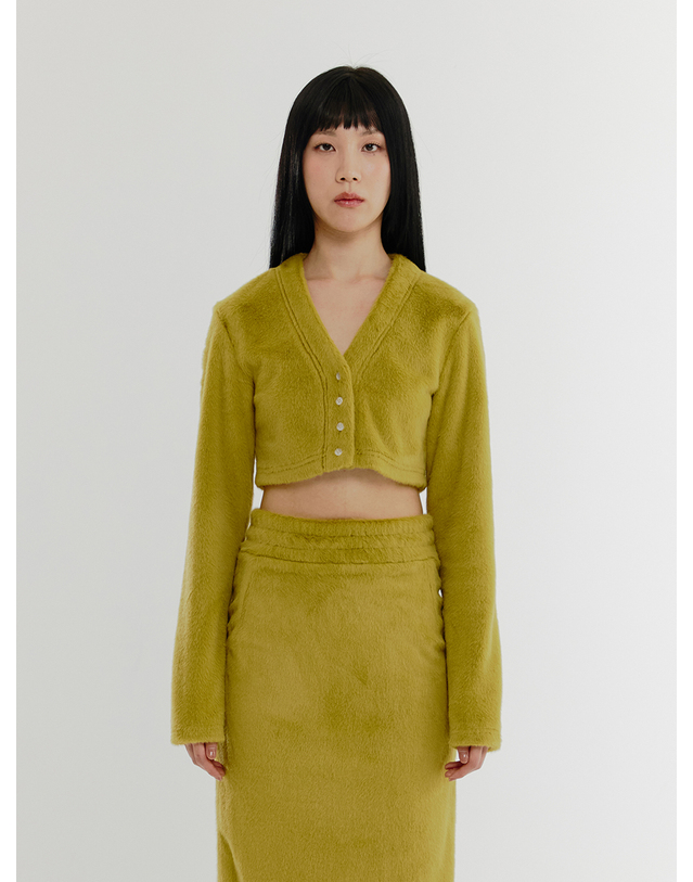 조아 Fur Crop Cardigan - LEMON 착용컷
