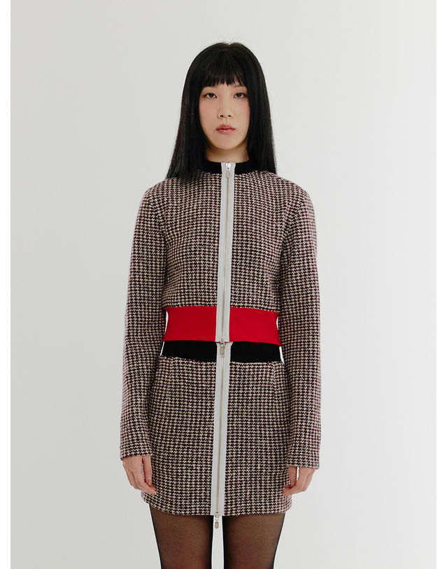 조아 Mix Zipper Tweed Jacket - RED 착용컷
