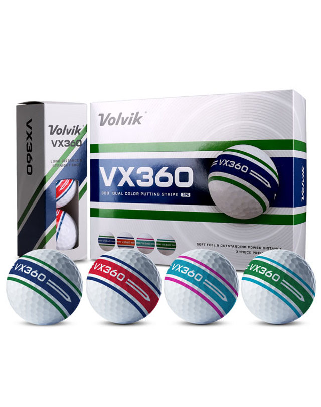 볼빅 볼빅 VX360 듀얼컬러 3피스 360도 퍼팅라인 골프공 1더즌(12구) 착용컷