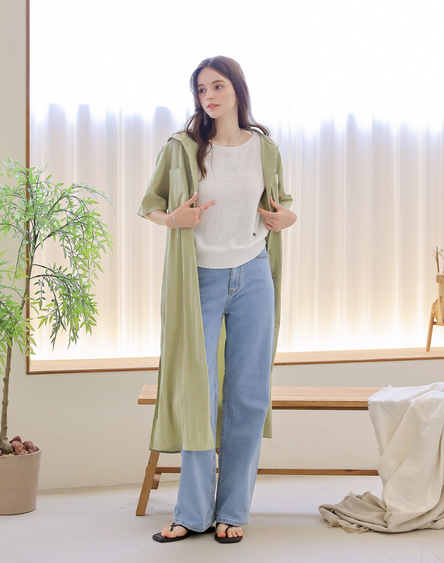 켈리도나휴 벨티드 후드 오픈 원피스 착용컷