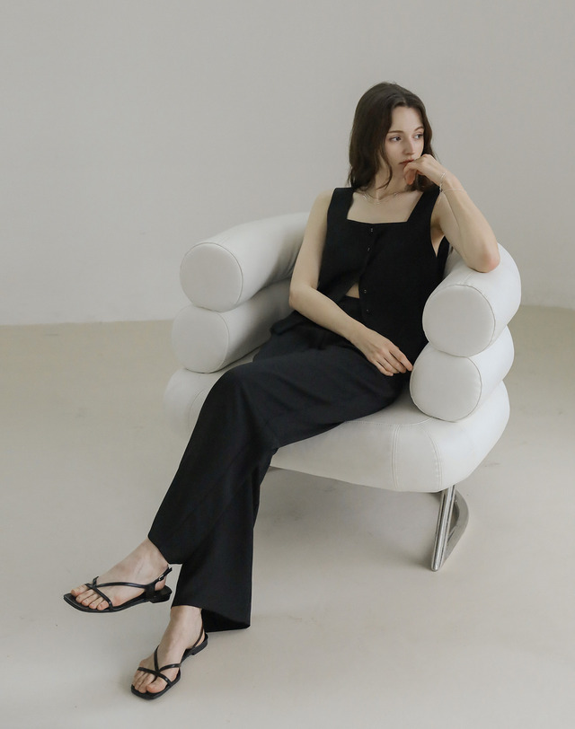 켈리도나휴 글로시 밴딩 와이드팬츠 착용컷