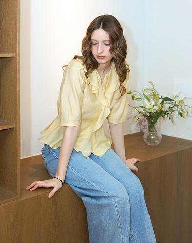 실키 스트랩 볼륨블라우스_YELLOW