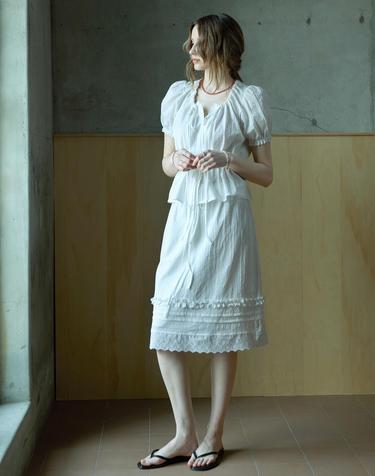 시어서커 스트링 프릴스커트_WHITE