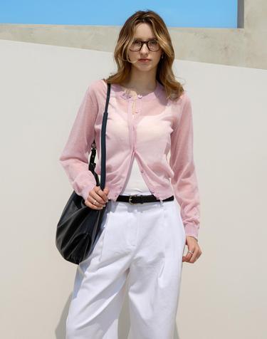 라운드 히든 린넨가디건 PINK