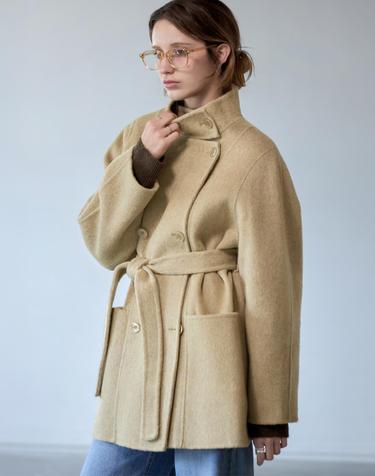 하이넥 더블 핸드메이드 하프코트 BEIGE