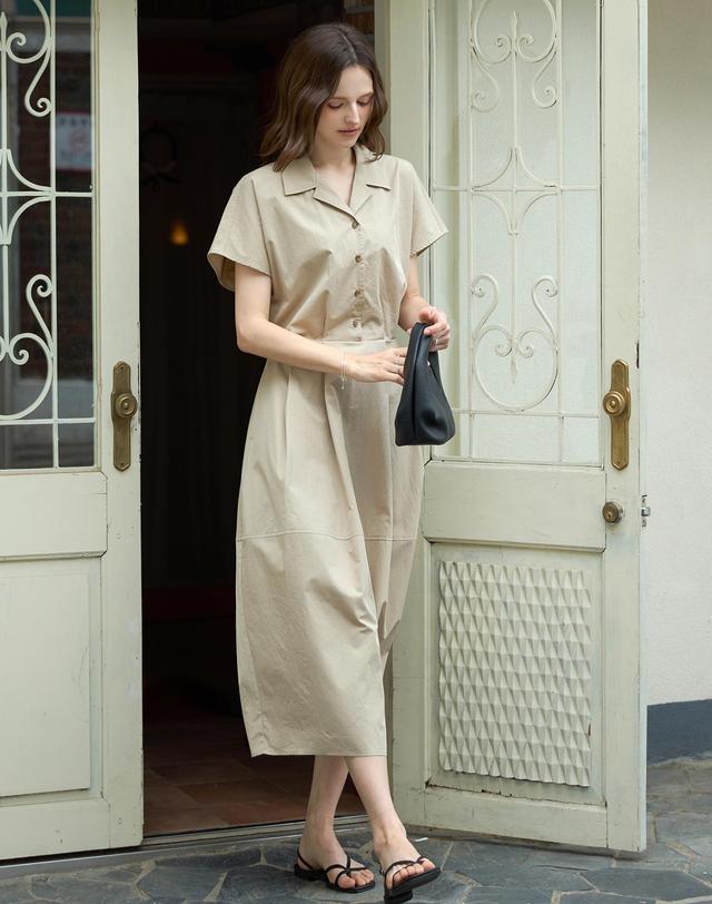 켈리도나휴 코튼 벌룬 셔츠원피스 BEIGE 착용컷