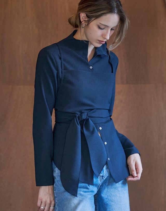 켈리도나휴 [SET]하이넥 노트 뷔스티에세트 NAVY 착용컷