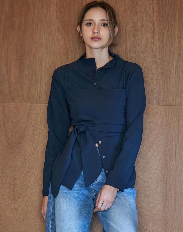 켈리도나휴 [SET]하이넥 노트 뷔스티에세트 NAVY 착용컷