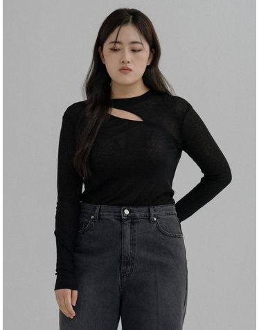 엘유비 CUT OUT SEE-THROUGH TOP_BLACK (플러스 빅사이즈)