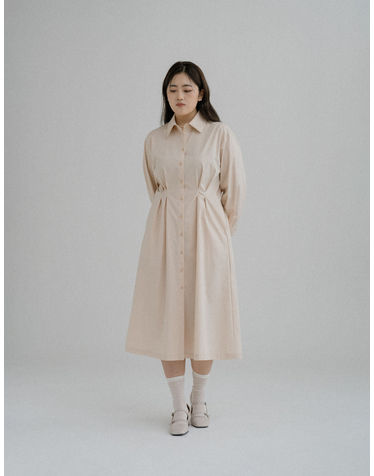 PIN TUCK SHIRT DRESS_LIGHT BEIGE (플러스 빅사이즈)