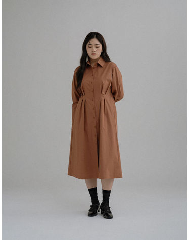 PIN TUCK SHIRT DRESS_BROWN (플러스 빅사이즈)