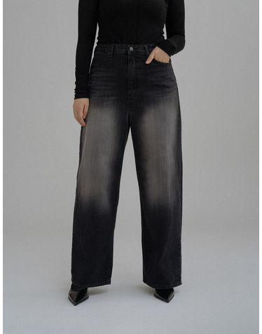 엘유비 GRADATION WIDE BLACK DENIM JEANS (플러스 빅사이즈)