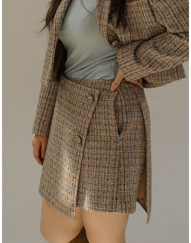 TWEED WRAP SKIRT PANTS_MULTI (SET-UP LINE) (플러스 빅사이즈)