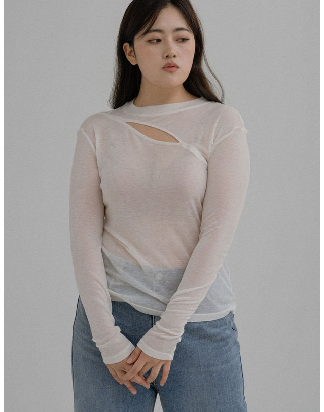 엘유비 CUT OUT SEE-THROUGH TOP_WHITE (플러스 빅사이즈) 화이트 착용컷