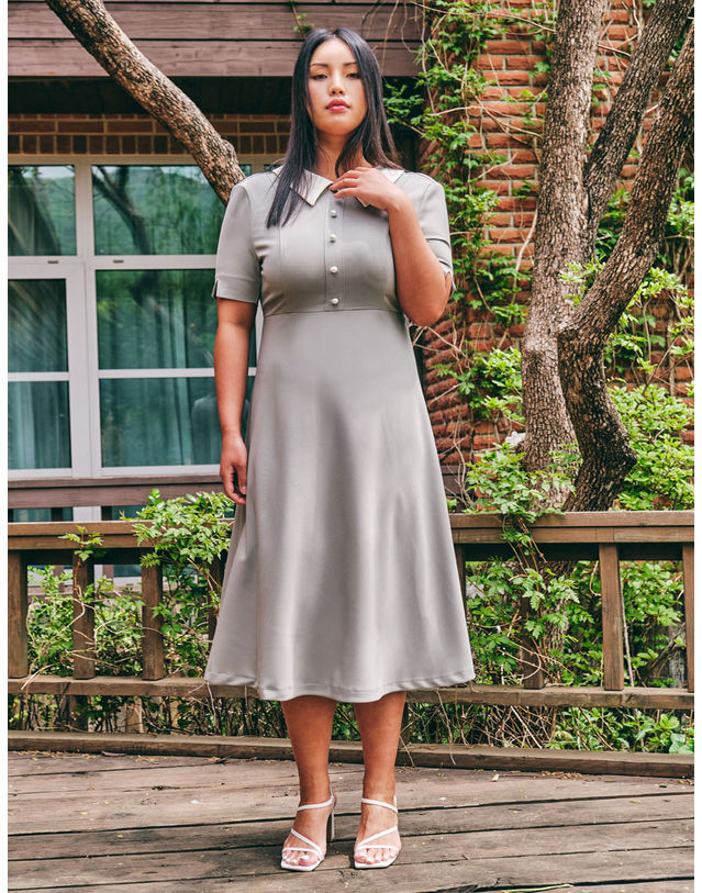 엘유비 FIT&FLARE DRESS_MINT (플러스 빅사이즈) 밝은연두 착용컷
