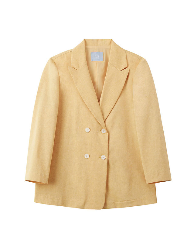 엘유비 TAILORED DOUBLE BOTTON JACKET_YELLOW (플러스 빅사이즈) 노랑 착용컷