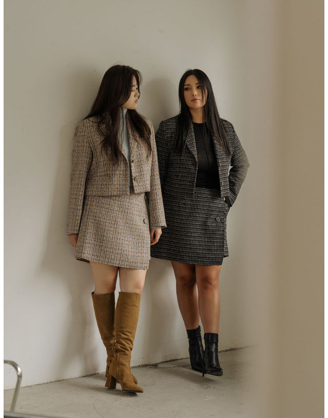 엘유비 TWEED WRAP SKIRT PANTS_BLACK (SET-UP LINE) (플러스 빅사이즈) 블랙 착용컷