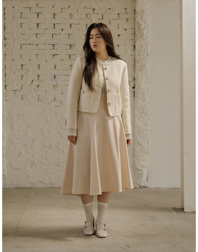 엘유비 CURVE POINT FULL SKIRT_IVORY (플러스 빅사이즈) 아이보리 착용컷