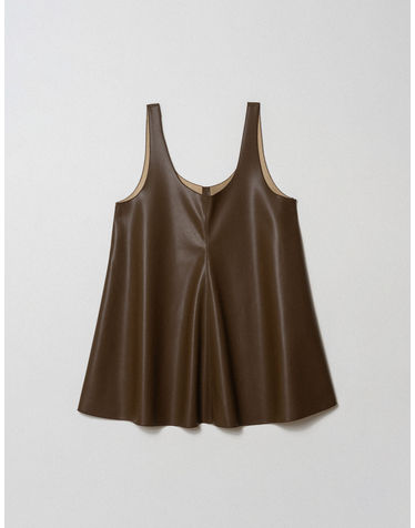 ECO LEATHER U-NECK SLEEVELESS MINI DRESS_BROWN (플러스 빅사이즈)