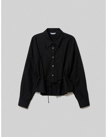 TIE POINT CROP SHIRTS_BLACK (플러스 빅사이즈)