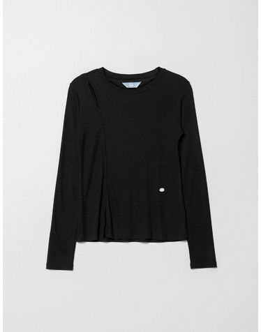 ONE SIDE CUT OUT POINT RIBBED TOP_BLACK (플러스 빅사이즈)