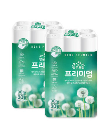 행운드림 프리미엄 3겹 30m 30롤 2팩 (오늘출발+무료배송) 휴지 두루마리 화장실 화장지