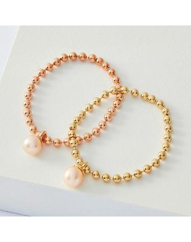 14K 담수 진주 딸랑이 볼 체인 반지