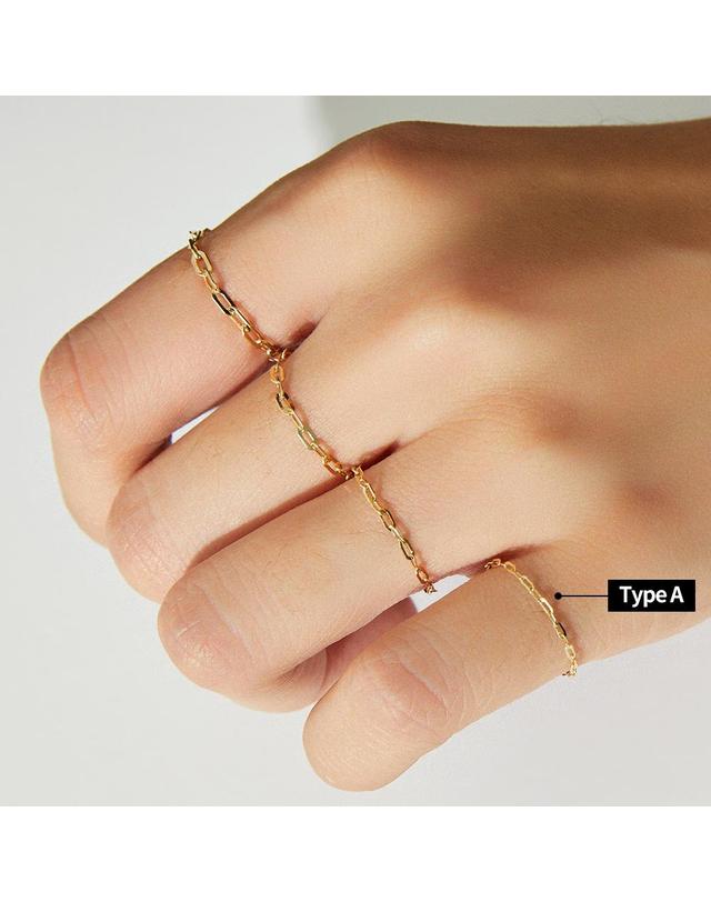 엘렌쥬얼리 14K 각 모줄 체인 금 반지 Type A 착용컷