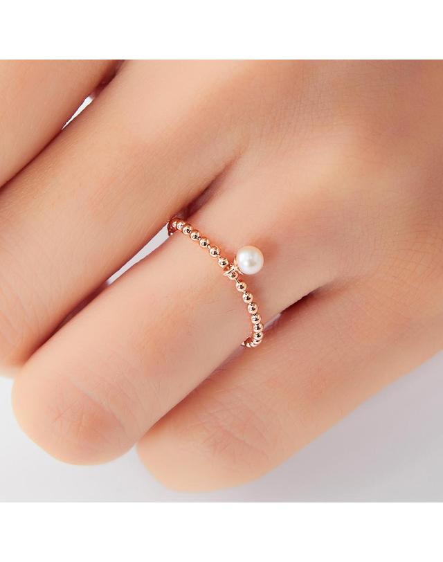엘렌쥬얼리 14K 담수 진주 딸랑이 볼 체인 반지 착용컷