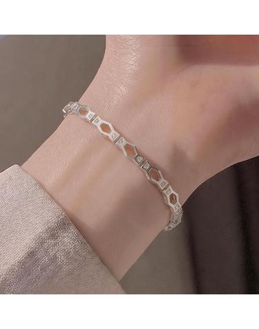 엘렌쥬얼리 925 실버 Silver 헥사곤 링크 큐빅 스타일 은 팔찌