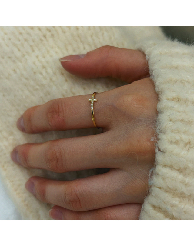 엘렌쥬얼리 엘렌쥬얼리 925실버 큐빅 미니 십자가 링 은 반지 착용컷