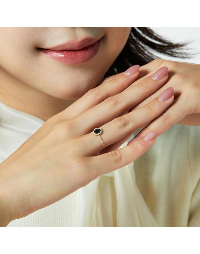 엘렌쥬얼리 14K 블랙 오닉스 서클 미스 링 금 실 반지 착용컷