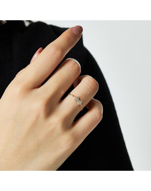 엘렌쥬얼리 14K 나비 리본 아몬드 체인 금 반지 착용컷