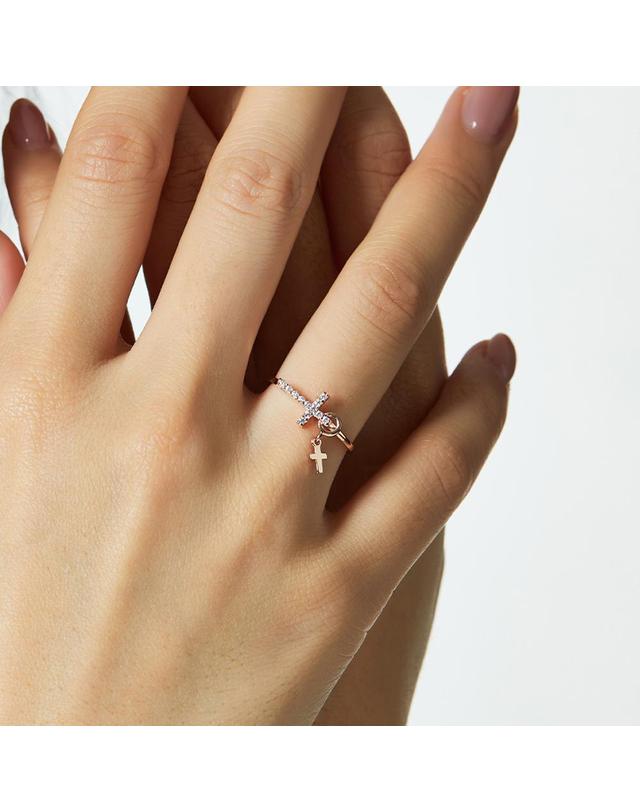 엘렌쥬얼리 18K 띠아모 크로스 십자가 큐빅 미스 링 금 반지 착용컷