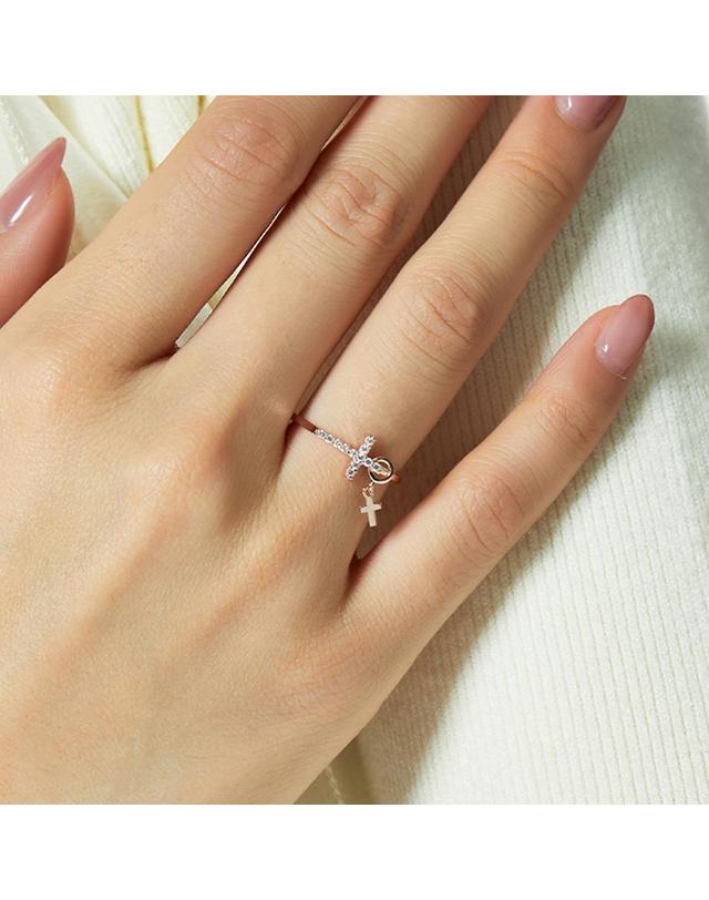 엘렌쥬얼리 18K 띠아모 크로스 십자가 큐빅 미스 링 금 반지 착용컷