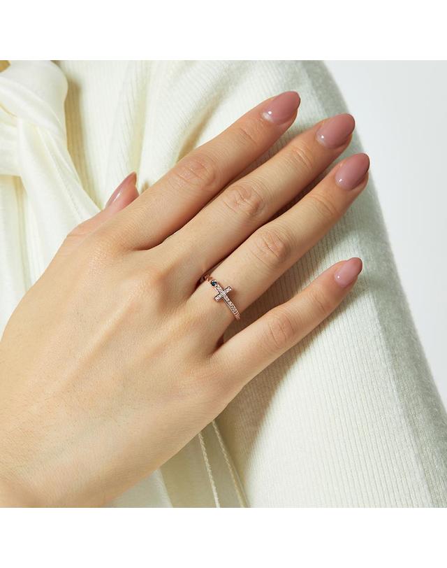 엘렌쥬얼리 14K 헤일로드 십자가 큐빅 미스 링 금 반지 착용컷