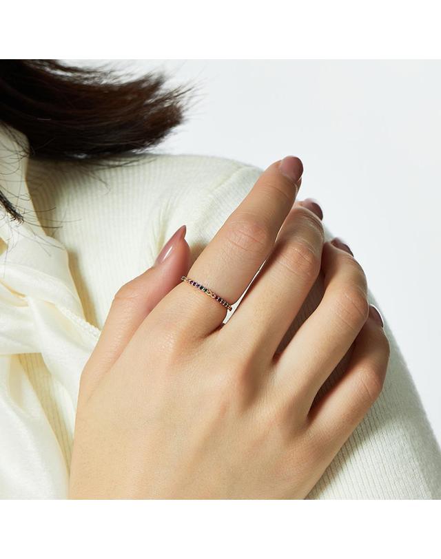 엘렌쥬얼리 18K 레인보우 큐빅 슬림 라인 미스 링 금 반지 착용컷