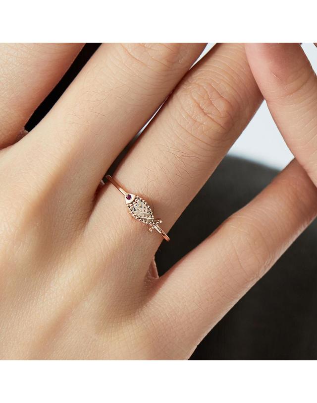 엘렌쥬얼리 14K 18K 물고기 컷팅 루비 아이 미스 링 금 반지 골드 착용컷