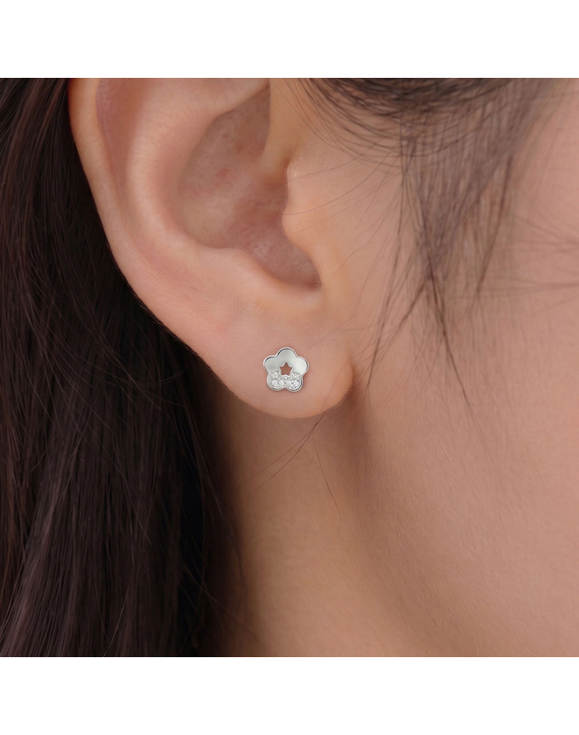 엘렌쥬얼리 실버 925 Silver 하프 큐빅 플라워 은 귀걸이 착용컷