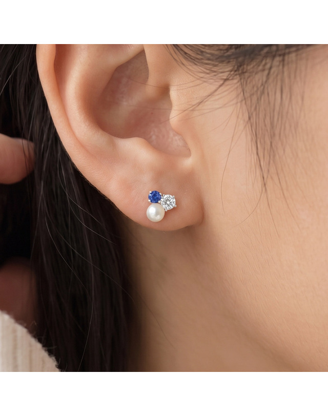 엘렌쥬얼리 실버 925 Silver 사파이어 앤 펄 큐빅 은 귀걸이 착용컷
